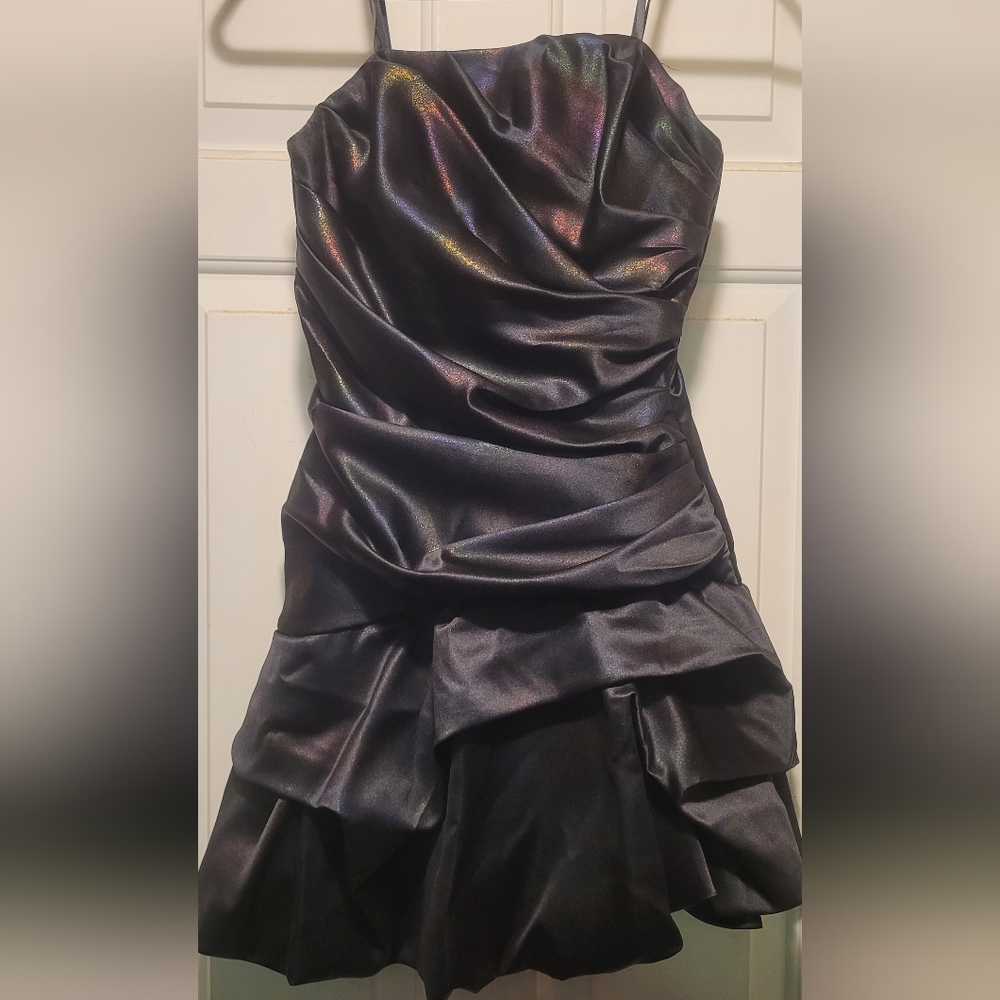 Strapless Black Metallic Prom Dress